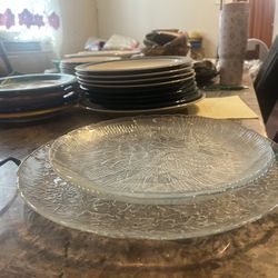 3)  Beautiful Floral  Cut Glass Platters  