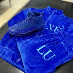 Designer Streetwear, Zip-Up Track Jacket Jogger Pants Set, Velour Material