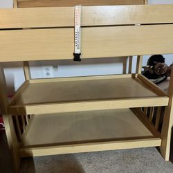 Wooden Changing Table With 2 Shelves And A Pullout Drawer