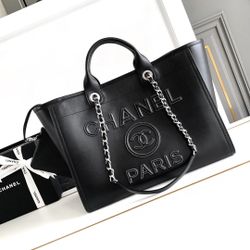 Large Black Leather Tote Bag