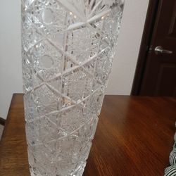 Czech Queen Lace Design Cut Crystal  Flower Vase