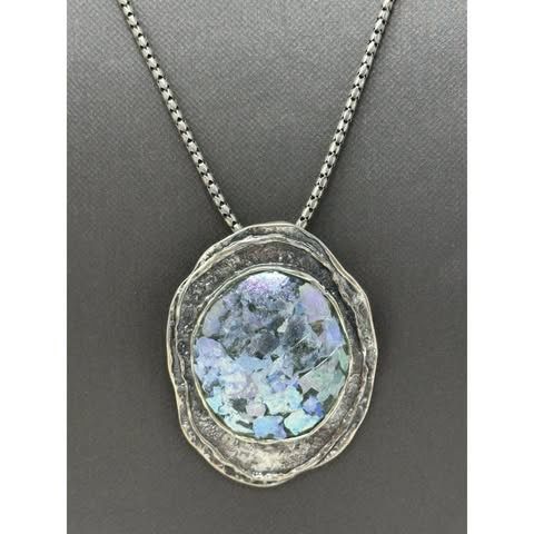 READ - RL Regina Lane Israel 925 Sterling Silver Roman Glass Pendant Necklace