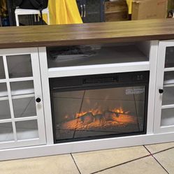 Fireplace TV Stand for TVs up to 65", Media Entertainment Center Console Table with Glass Door,