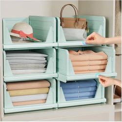 6 Pack Folding Closet Organizers Storage Box, Stackable Plastic Storage Basket, Closet Organizers and Storage Drawer Shelf Storage, Storage Container 