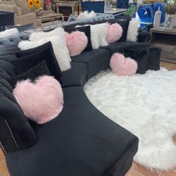 Fendi Black Velvet Sectional / couch /Living room set 