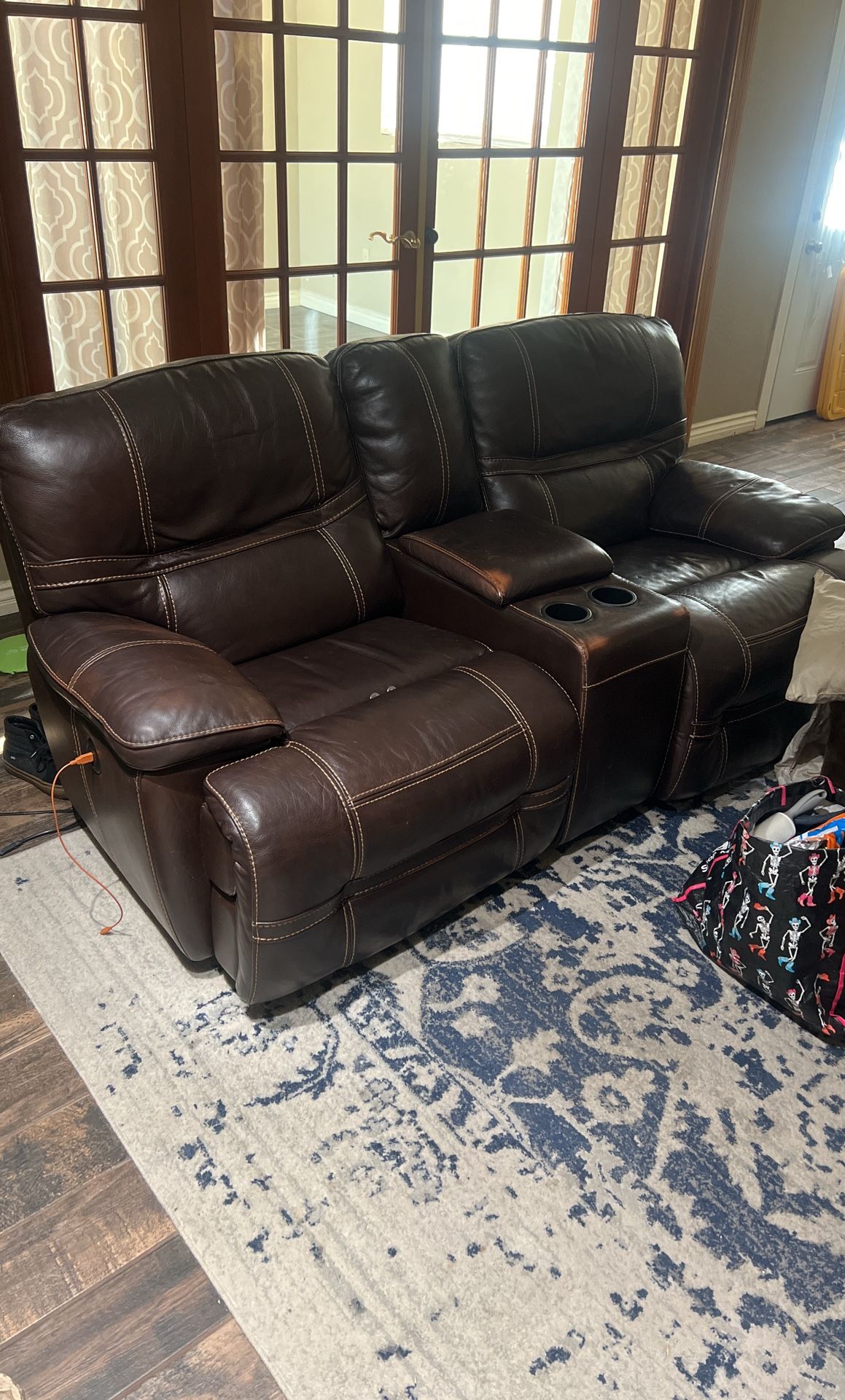 Electric Double Leather Recliner dark brown
