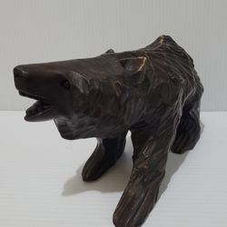 Vintage Extremely Rare Rustic Wood Carved Bear Ornament, 9 inches Longes. 