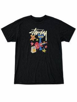 Stüssy Style Graphic T-Shirt Black Cat Guitar Tee Size Large