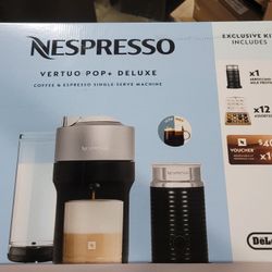 Nespresso Vertuo Pop+ Deluxe Coffee Maker with Milk Frother & Coffee Voucher