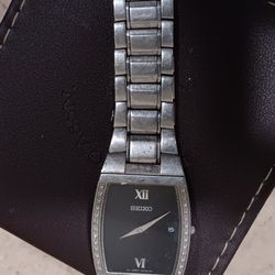 Seiko Watch Black Dial SS w/Diamonds  