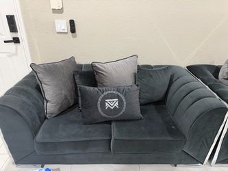 Dark Gray Velvet Loveseat with Chrome Legs