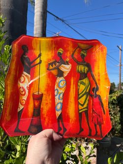 90’s/00’s Beautiful African/Afrocentric Fused Glass Decorative Plates - Set of 2