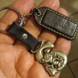 Vtg Disney Mickey Mouse Keychain & Coach Leather Handtag.