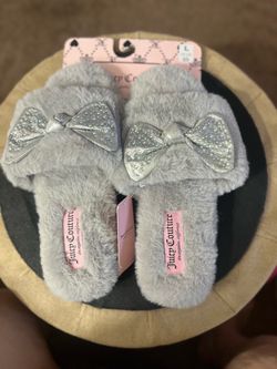 Juicy Couture Women's Slide Slippers Faux Fur Size L 8/9 Gray Faux Fur