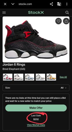 Jordan 6 Rings
Bred Elephant (GS) US 5.5Y tennis shoes