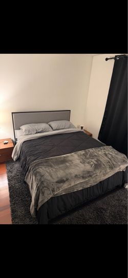 Queen Memory Foam Mattress + Black Metal Bed Frame
