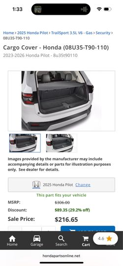 Honda pilot cargo cover - new