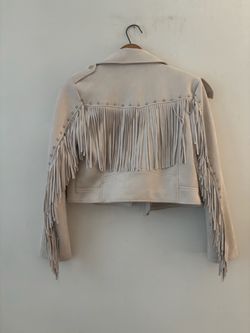 Cream Suede Fringe Moto Jacket