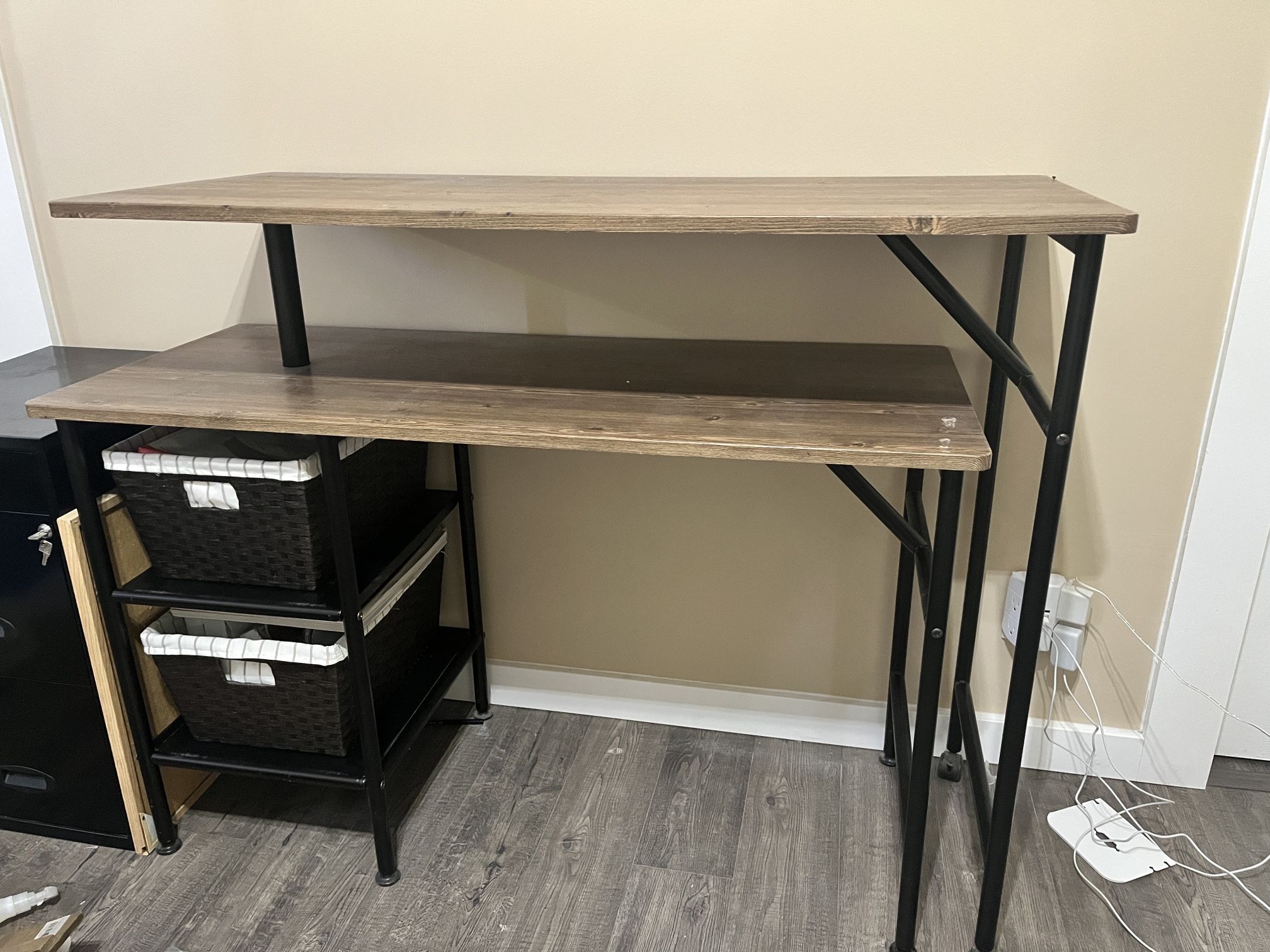 Tribesigns L Shaped Rotating Standing Desk, Industrial 360 Degrees Free Rotating Corner Computer Desk with Storage Shelf, Reversible Rustic Office Des