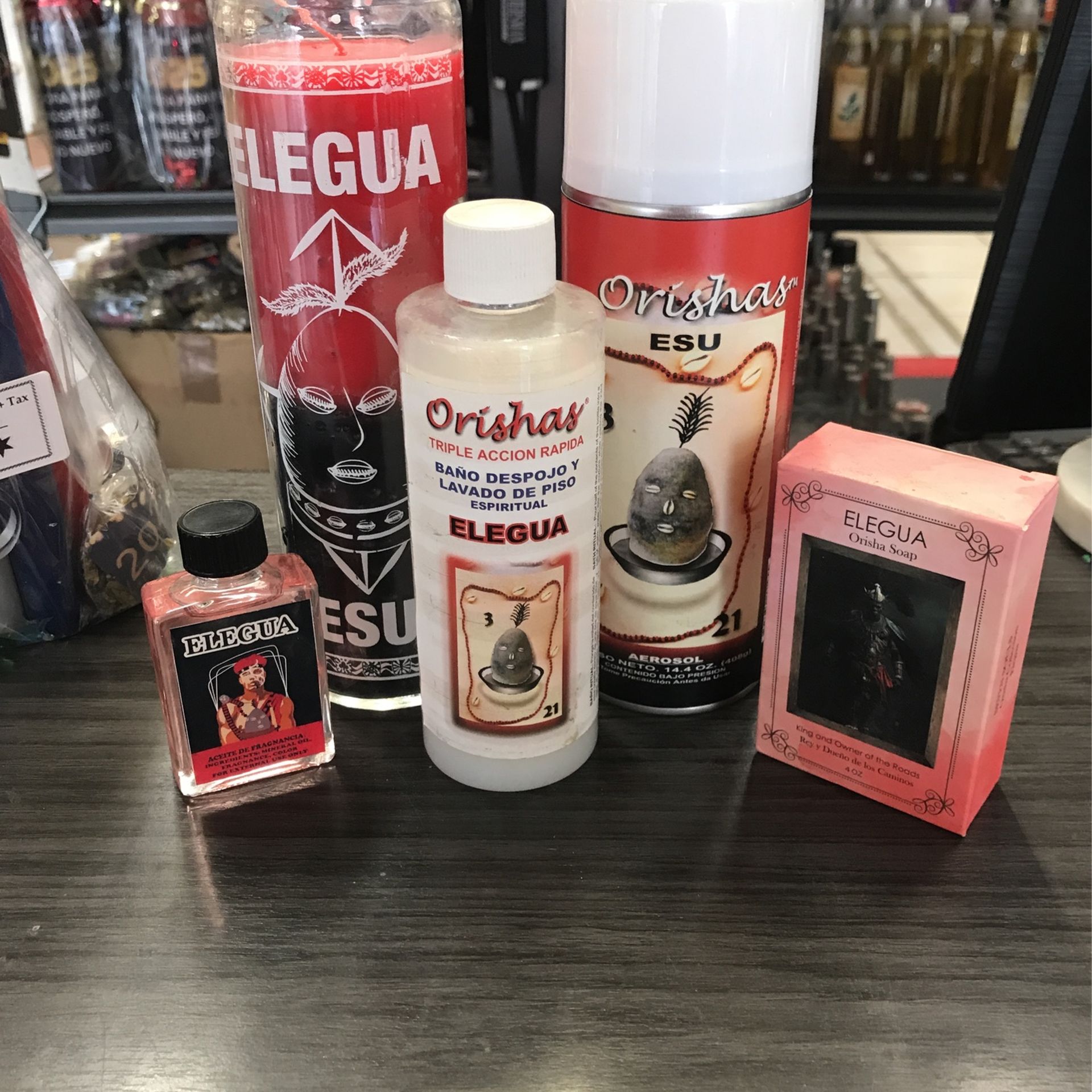 Kit De ELEGGUA - Aciete Preparado , Baño Y Despojó , Veladora , Spray Para Limpiar Y Jabón Preparado 