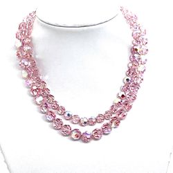 Antique Pink AB Crystal Necklace 