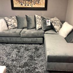 Plush Grey Velvet Sectional! $40 Down! Same Day Delivery