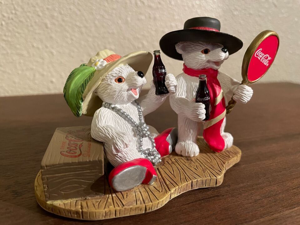 Two Coca Cola Vintage Porcelain Items One Polar Bear Cubs & One Polar Bear On Snowmobile New Located In Palm Springs Ca