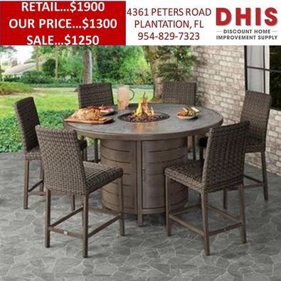 Agio McKinnon 7-piece Outdoor Fire High Dining Set Brand New