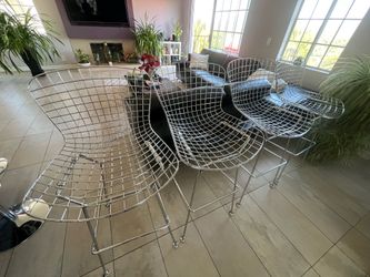 (4) mid century modern metal bar chairs, silver 30”