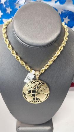 10k 26inch Semi Hollow 6.5mm Rope Chain And 10k Pendant
