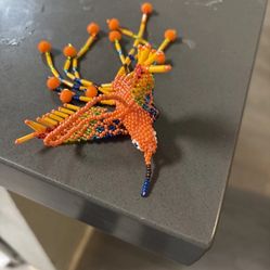 Handmade Bird Keychain Beaded Orange 