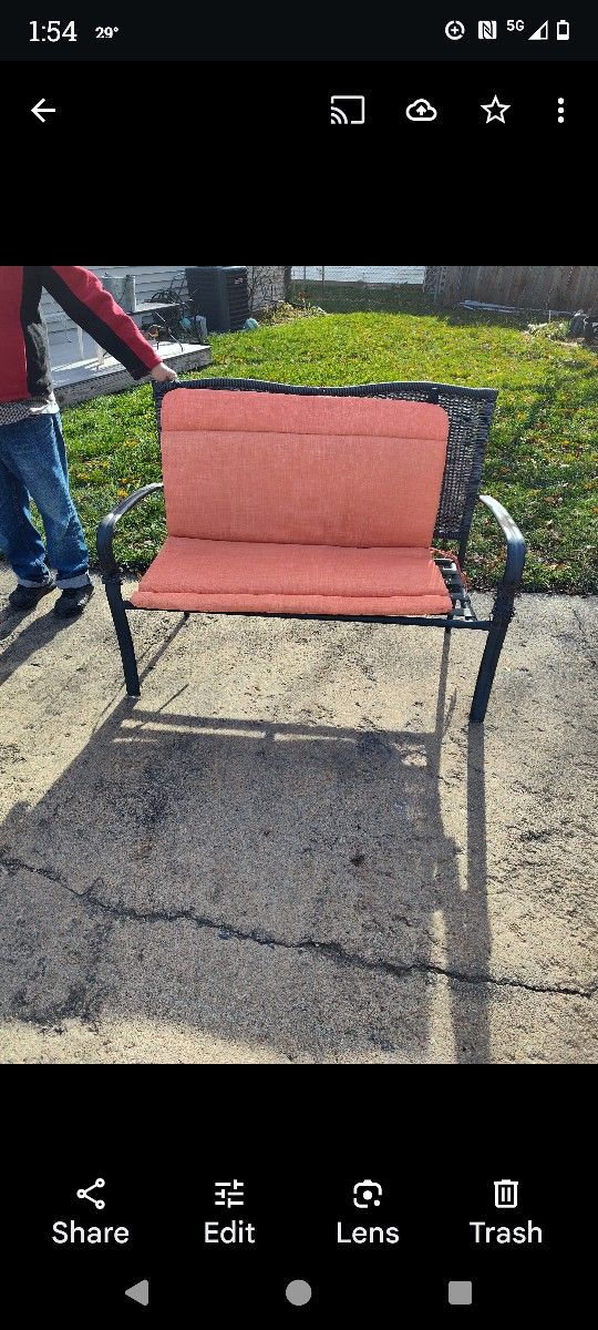 SALE!!!! Metal And Wicker Bench With Cushion
