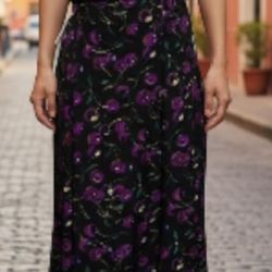 NWT~Vintage TAHARI Black Maxi Skirt With Purple Cherries
