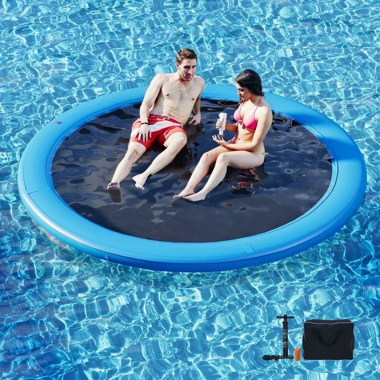 🔥Brand new in Box 🔥10FT Round Inflatable Float Ring for Adults, Heavy Duty Hammock Pool Lounger with Pump, for Lake, Ocean & Pool(Blue) 💰160$
