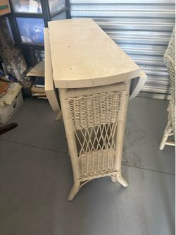 Drop Leaf White Wicker Table