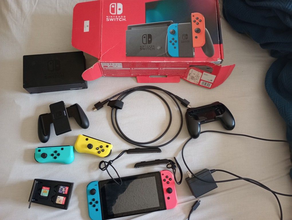 Nintendo Switch + Extra Controllers, 3 Games, Accessories 