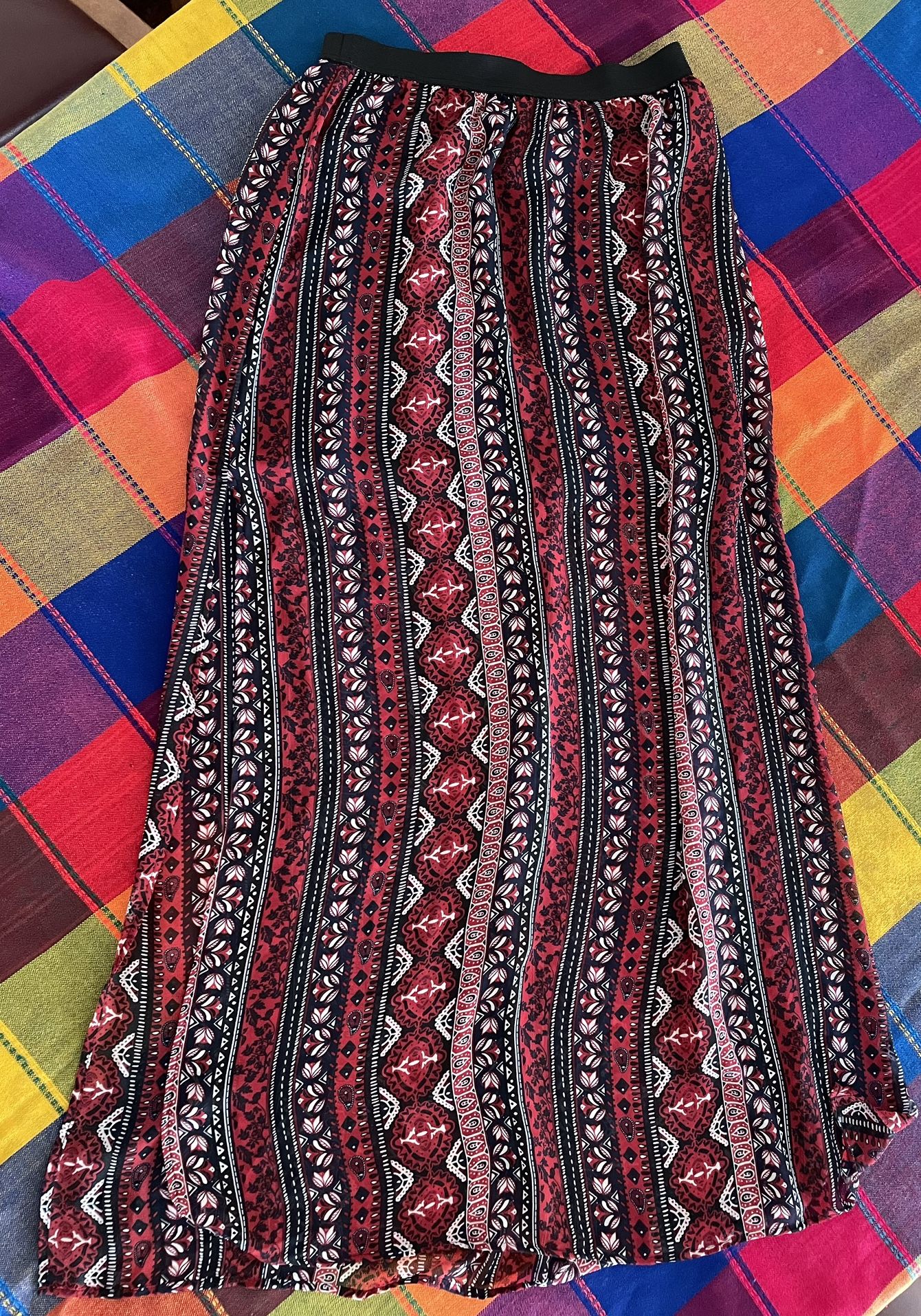 Red & Black Patterned Maxi Skirt