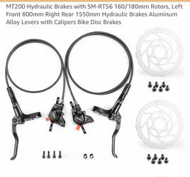 MT200 Hydraulic Brakes with SM-RT56 160/180mm Rotors, Left Front 800mm Right Rear 1550mm Hydraulic Brakes Aluminum Alloy Levers with Calipers Bike Dis