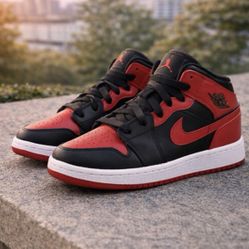 Nike Air Jordan 1 Mid GS – Black/Red (Bred) – Youth 4.5Y / EU 36.5 – New