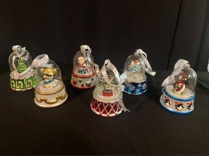 Lot of 6 Vintage Mr. Christmas Musical Glass Snow Globe Ornaments