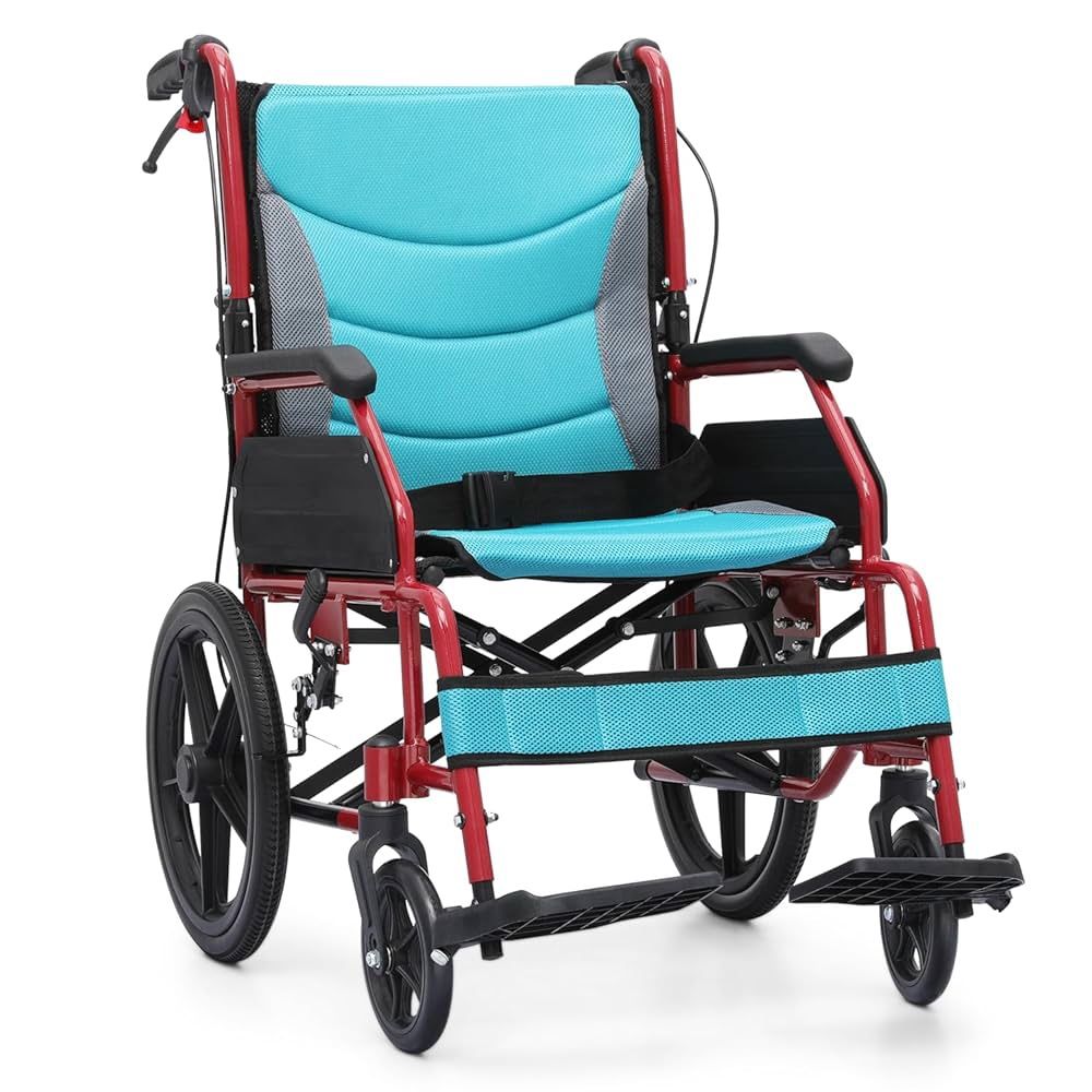 Folding Transport Wheelchair with Removable Cushion and Loop-Lock Handbrakes Wheel Chair for Adults, 17.5 inch Seat User-Friendly Lightweight Foldable