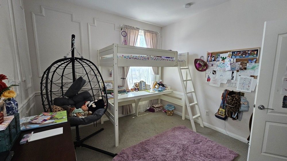 Twin Loft Bed With Desk Built In. Perfect For Older Kids And For Small Room Spaces.