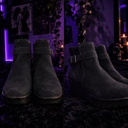 Black Suede Wedge Ankle Boots