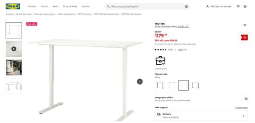 IKEA TROTTEN Sit/Stand Desk White