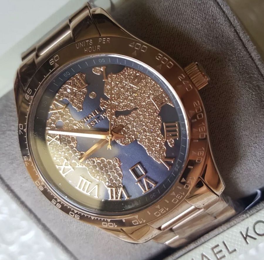 Michael kors world hotsell map watch rose gold