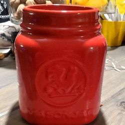 Red  Ceramic Mason Jar  ..to Hold Your Kitchen Utensils..size 8 X7..brand New!