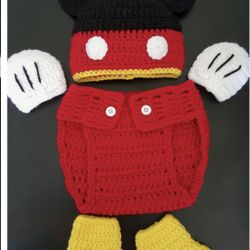 Halloween Crocheted Mickey Mouse Inspired  Diaper Cover a Outfit