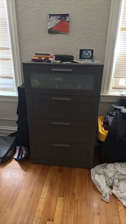 Dark Gray 4-Drawer Dresser with Frosted Glass Top Drawer