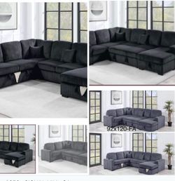 $650. 4Piece Convertible Sectional  Sleeper Sofa ,Chaise Storage ,Sofa Storage & USB Ports