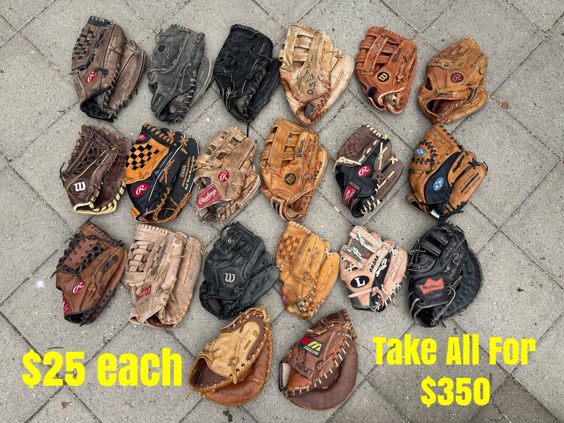 Baseball Gloves $25 Each Have More Equipment Available